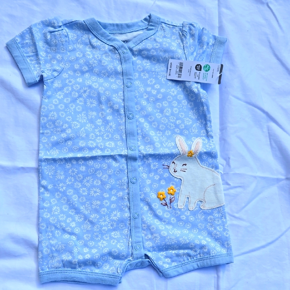 Blue Bunny Print Kids One Piece